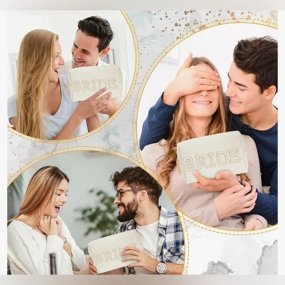 ♥️ Makeup Bag Bride Engagement Gift White Pearl Rhinestone Travel Toiletry Bag - Picture 5 of 6